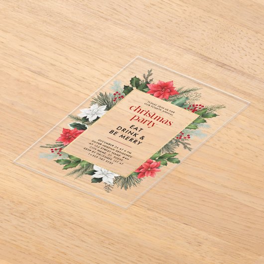 Festive Floral Frame Christmas Party  アクリル招待状 (レイダウン)