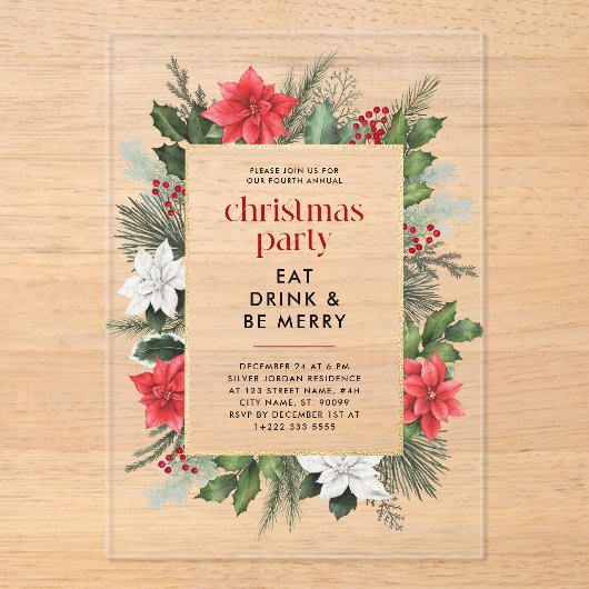 Festive Floral Frame Christmas Party  アクリル招待状 (正面)