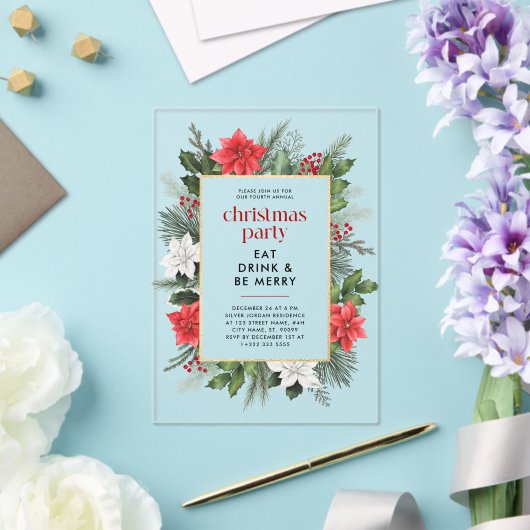 Festive Floral Frame Christmas Party アクリル招待状 (インサイチュ (ウェディング))