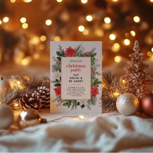 Festive Floral Frame Christmas Party  招待状