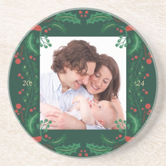 Festive Floral Frame Sandstone Coaster  コースター (正面)