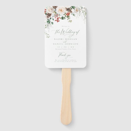 Festive Floral Holiday Winter Wedding Program ハンドファン (正面)