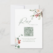 Festive Floral Holiday Winter Wedding QR code 出欠カード (正面)