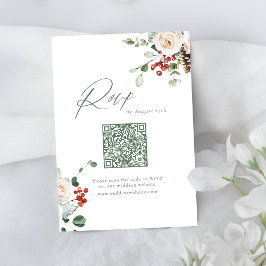 Festive Floral Holiday Winter Wedding QR code 出欠カード