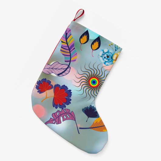 Festive Floral Stocking – Artistic Holiday Charm スモールクリスマスストッキング (正面 (吊り時))