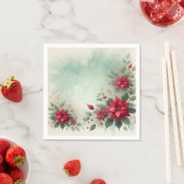 Festive Floral Wash Border Poinsettia Découpage スタンダードカクテルナプキン