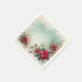 Festive Floral Wash Border Poinsettia Découpage スタンダードカクテルナプキン (角)