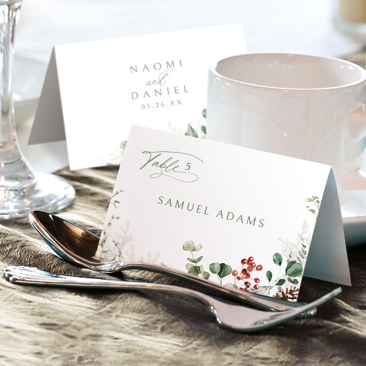 Festive Floral Winter Wedding Foldable Place Card テーブルナンバー