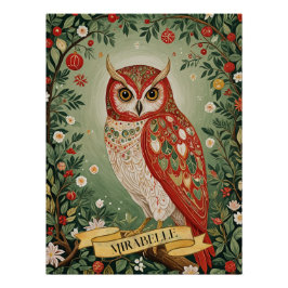 Festive Foliage Owl Personalised ポスター