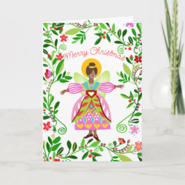 Festive Folk Angel African American Christmas カード
