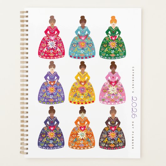 Festive Folk Art Ladies Simple Daily Agenda 2026 プランナー手帳 (正面)