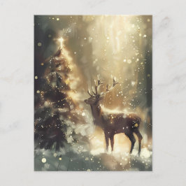 Festive Forest Scene with Deer Christmas Greeting ポストカード