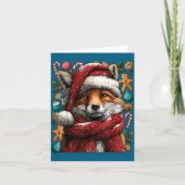 Festive Fox With Snow Santa Hat Winter Christmas A カード (正面)