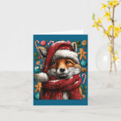 Festive Fox With Snow Santa Hat Winter Christmas A カード (黄色い花)