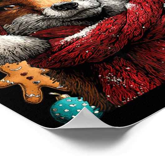 Festive Fox With Snow Santa Hat Winter Christmas A ポスター (角)
