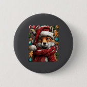 Festive Fox With Snow Santa Hat Winter Christmas A 缶バッジ (正面)