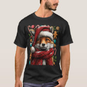 Festive Fox With Snow Santa Hat Winter Christmas A Tシャツ (正面)
