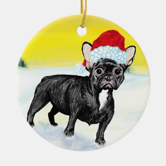 festive french bull dog セラミックオーナメント (正面)