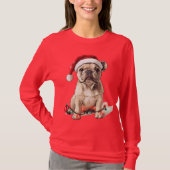 Festive Frenchie" Christmas Long Sleeve T-Shirt Tシャツ (正面)