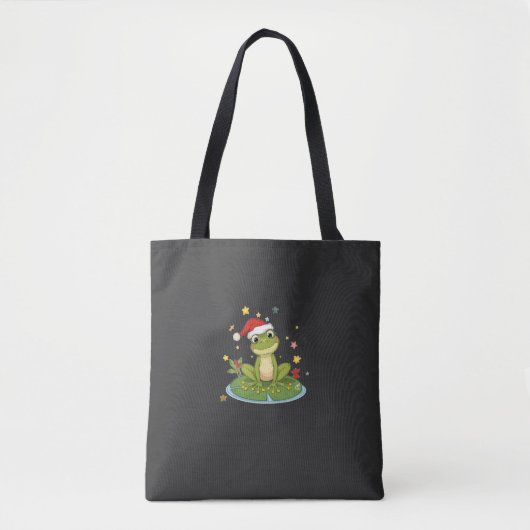 Festive Frog Joy - Cute Christmas Frog on Lily Pad トートバッグ (正面)