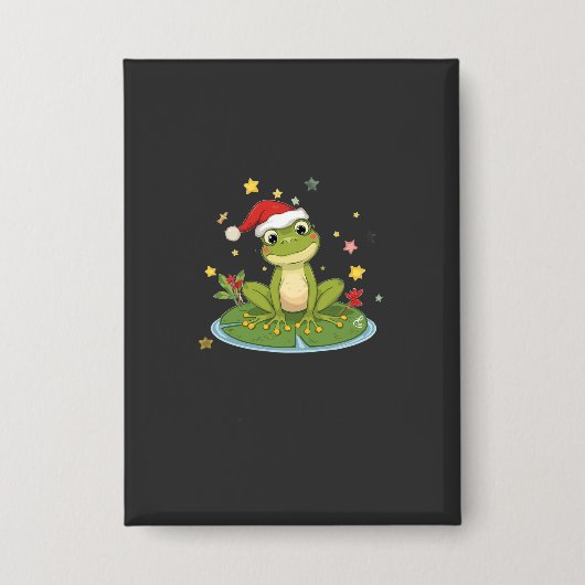 Festive Frog Joy - Cute Christmas Frog on Lily Pad 缶バッジ (正面)