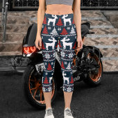 Festive Fun Christmas Tree Winter Reindeer Pattern カプリレギンス