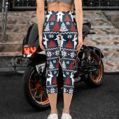 Festive Fun Christmas Tree Winter Reindeer Pattern カプリレギンス