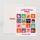 Festive Fun Colorful Illustrated Christmas Bingo  サンキューカード (正面/裏面)
