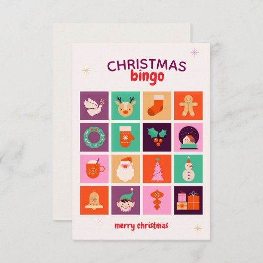 Festive Fun Colorful Illustrated Christmas Bingo  サンキューカード (正面/裏面)