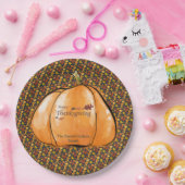Festive Fun Pumpkin Leaf Pattern Thanksgiving ペーパープレート (パーティー)