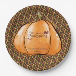 Festive Fun Pumpkin Leaf Pattern Thanksgiving ペーパープレート