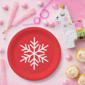 Festive Fun White Nordic Snowflake On Bright Red ペーパープレート (パーティー)