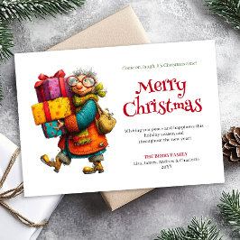 Festive Fun Woman Custom Printable Xmas Greeting シーズンカード