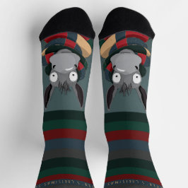 Festive Funny Cute Donkey Turquoise Grey  ソックス