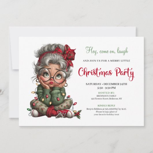 Festive Funny Grandma Christmas Event Invitation 招待状 (正面)