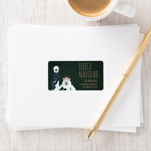 Festive Funny Llama & Sheep Fleece Navidad Punny ラベル (インサイチュ)