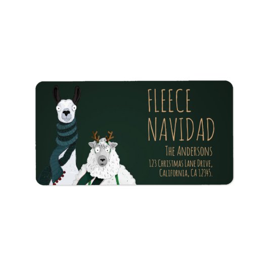Festive Funny Llama & Sheep Fleece Navidad Punny ラベル (正面)