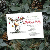 Festive funny reindeer Christmas party invite 招待状