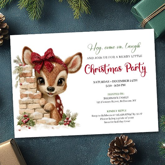 Festive funny reindeer holiday invite download 招待状