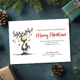 Festive Funny Reindeer Merry Christmas Design シーズンカード