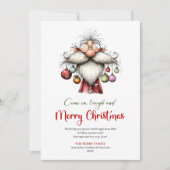 Festive Funny Santa Hand Drawn Red Green Card シーズンカード (正面)