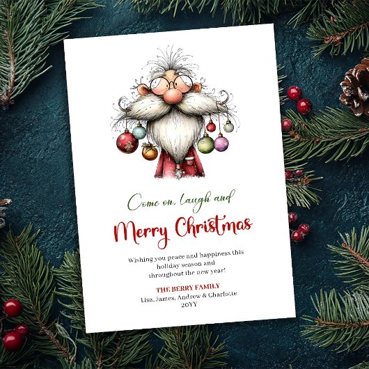 Festive Funny Santa Hand Drawn Red Green Card シーズンカード