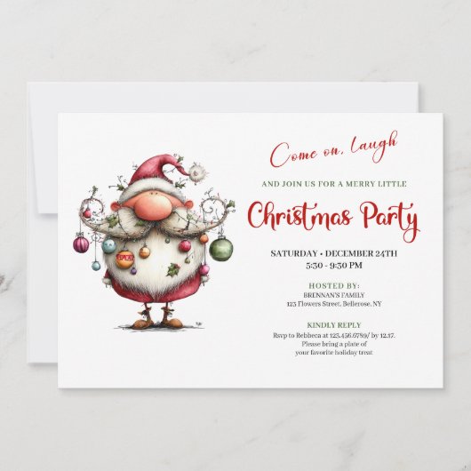 Festive Funny Santa Hand Lettered Party Invitation 招待状 (正面)