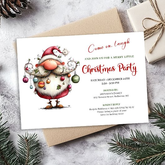 Festive Funny Santa Hand Lettered Party Invitation 招待状