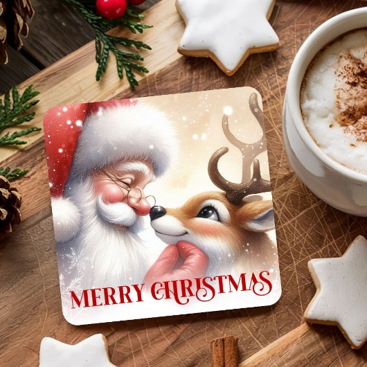 Festive Funny Santa Rudolph Christmas Drink Coaste スクエアペーパーコースター