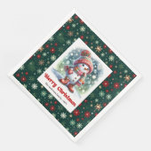 Festive funny snowman with snowflakes kids napkins (コーナー)