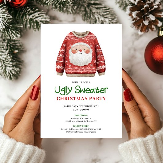 Festive Funny Ugly Sweater Holiday Party Card 招待状