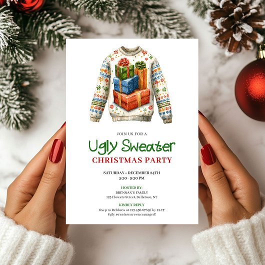 Festive funny ugly sweater party invitation 招待状
