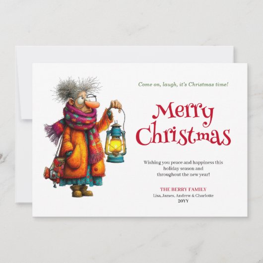 Festive Funny Woman Editable Christmas Greeting  シーズンカード (正面)
