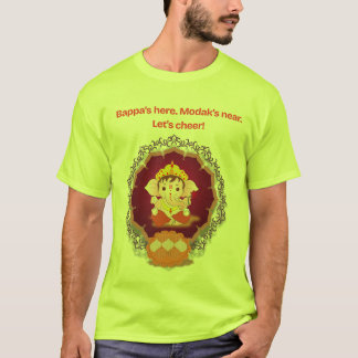 Festive Ganpati Modak Cheer T-Shirt – Bappa's Here Tシャツ